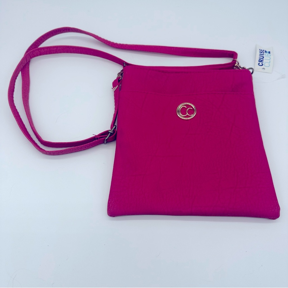 Crossbody bag with adjustable shoulder strap.